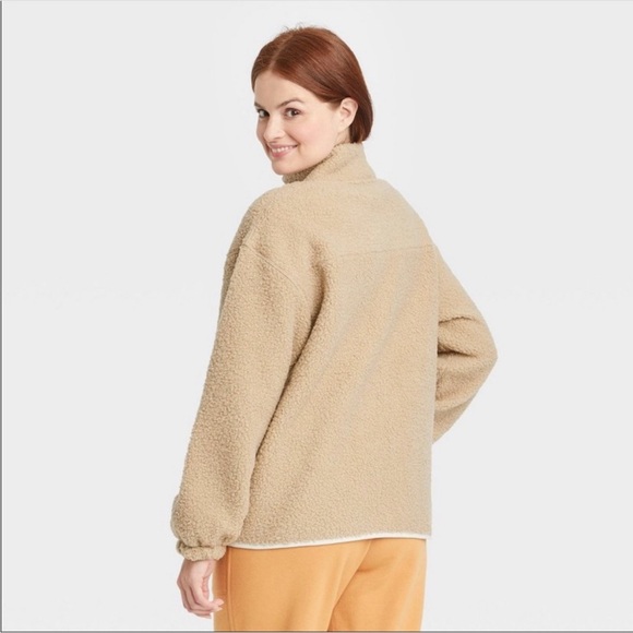 Women’s Sherpa Jacket - Universal Thread Tan with Neon Yellow Accents - Picture 3 of 8